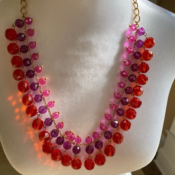 NIB Kate Spade Necklace With Gold Hardware & 3 Rows Of Red, Purple & Pink Beads. - Picture 8 of 10